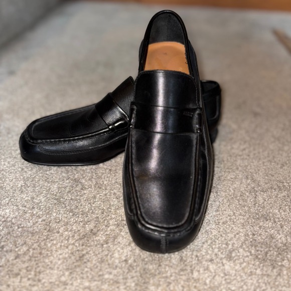 Bally Rumo Leather Loafers Dress Shoes Slip On Black Classic Mens‎ Size 8 - Picture 1 of 9